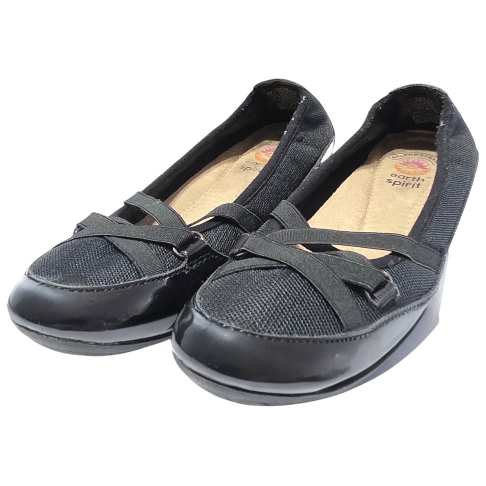 Earth Spirit Womens Black Patent Mary Jane Flats Gelron Cushion Size 7US/38 EU
